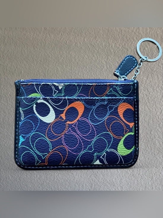 Coach Accessories - Coach Navy Multicolor Signature 'C' Card Case with Key Ring